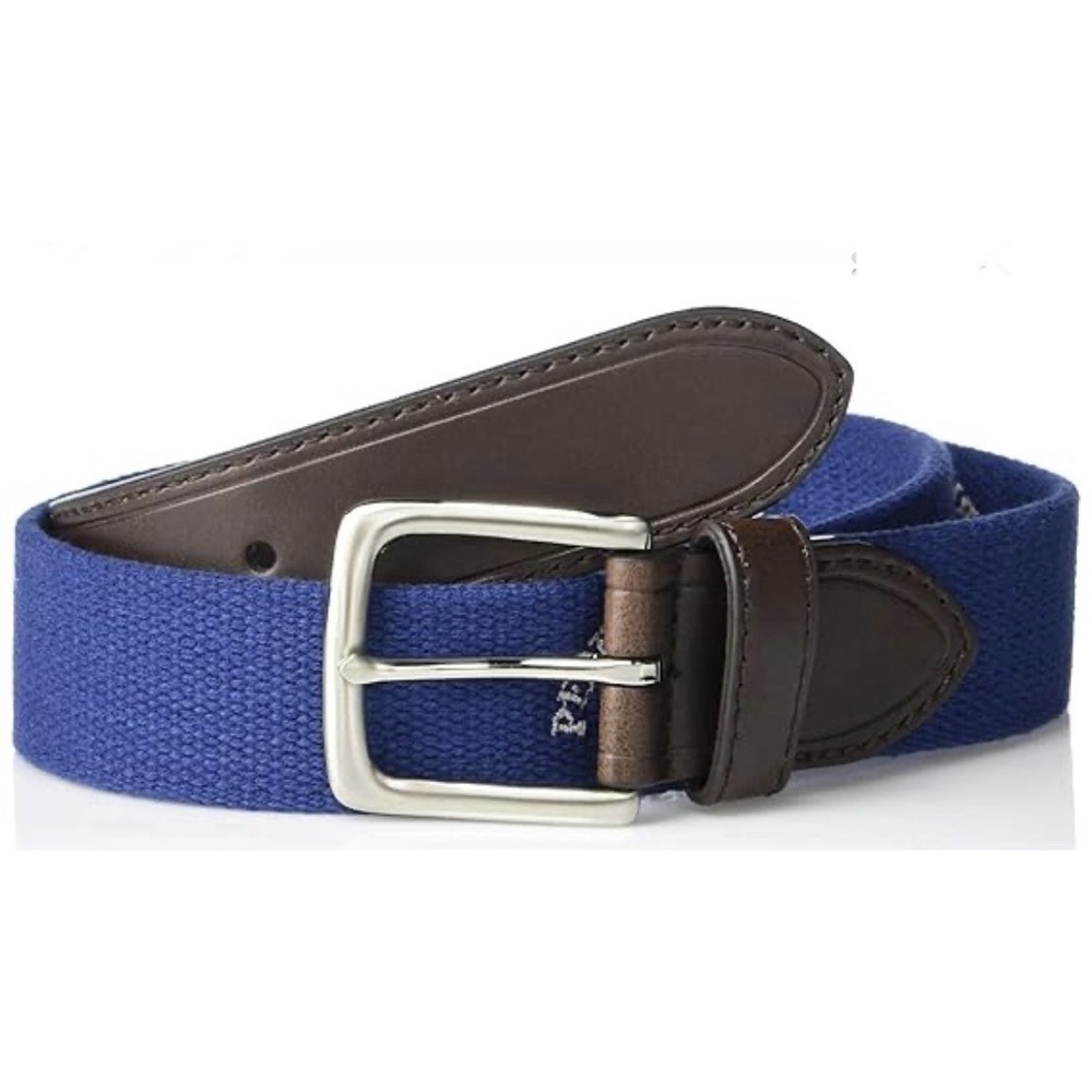 Pebble Beach Mens 36 Golf Belt Navy Webbed Strap With Embroidery And Leather End